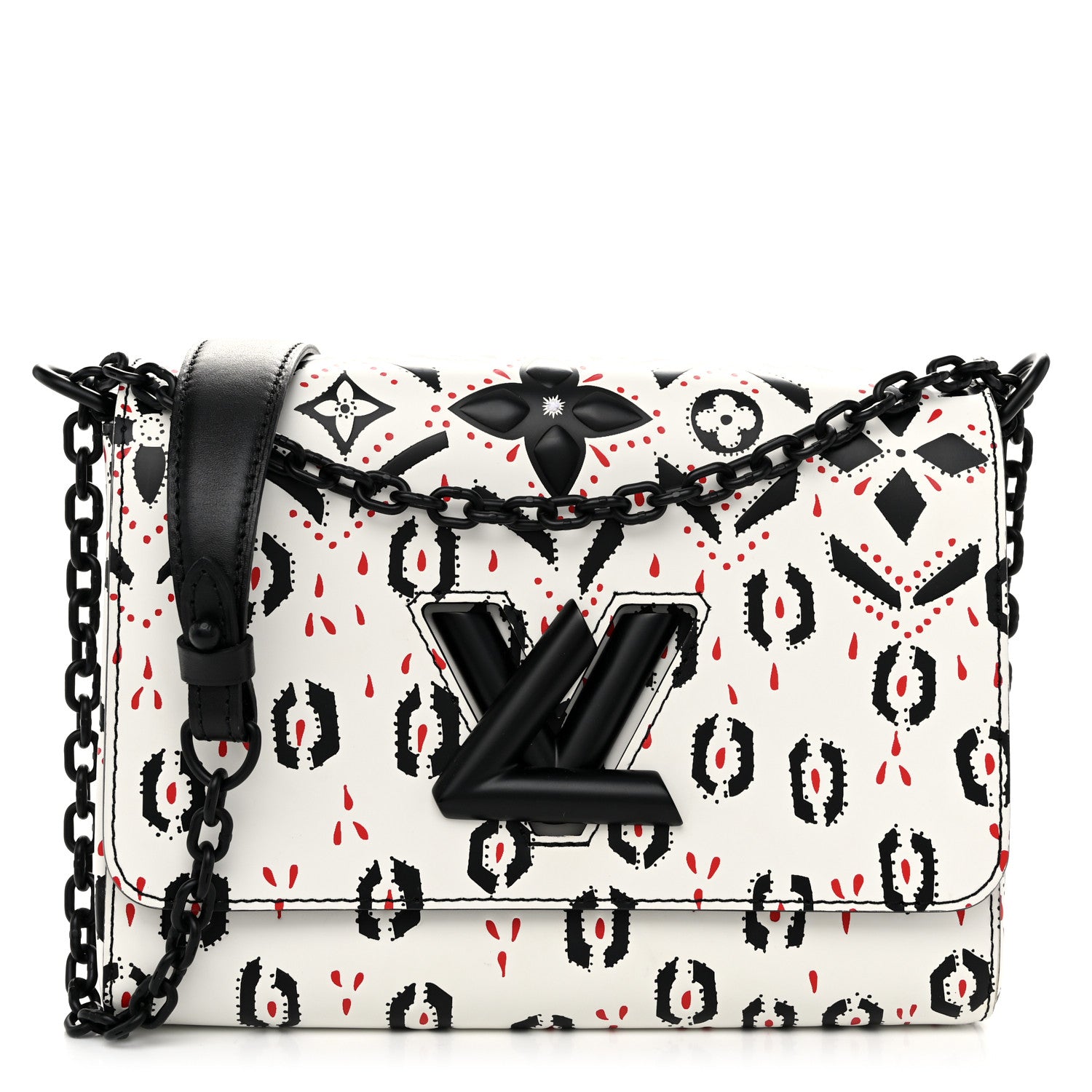 Louis Vuitton Calfskin Graphic Print Twist Shoulder Bag MM White Black 1 of 11