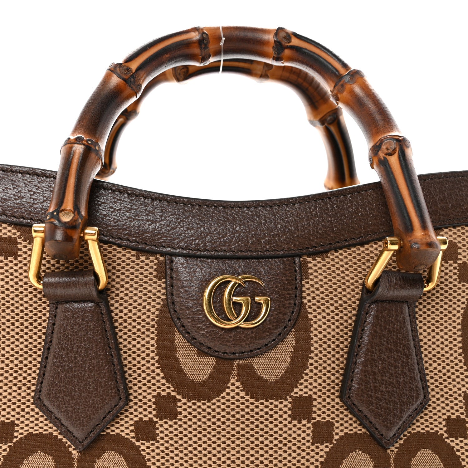 Gucci Monogram Jumbo GG Textured Dollar Calfskin Small Diana Tote Bag Camel Ebony New Acero 7 of 9