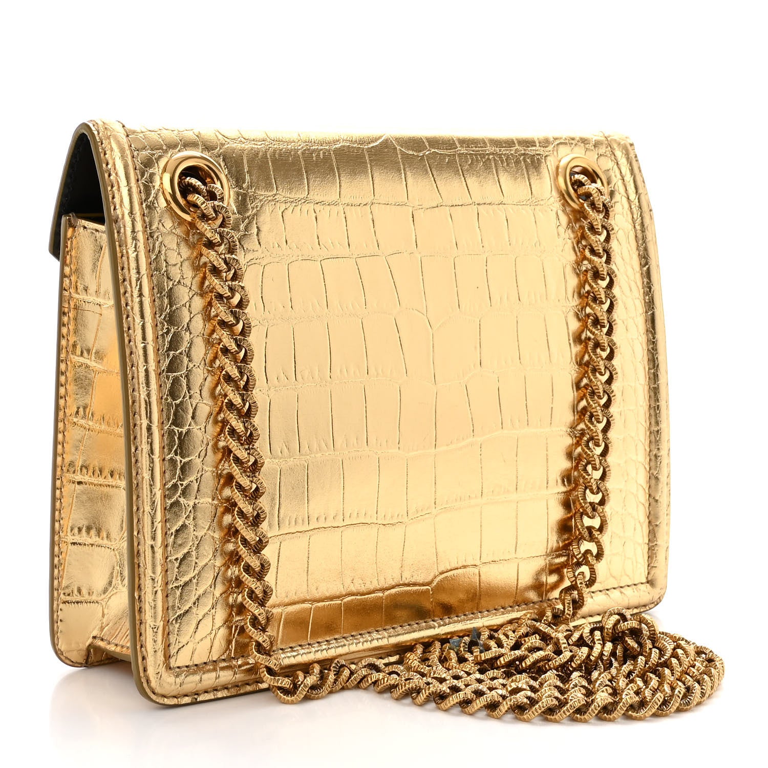 Dolce & Gabbana Metallic Calfskin Crocodile Embossed Mini Devotion Envelope Bag Gold 3 of 10
