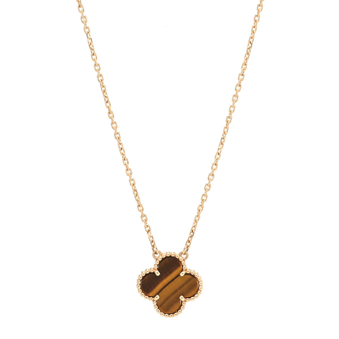 18K Yellow Gold Tiger Eye Vintage Alhambra Pendant Necklace