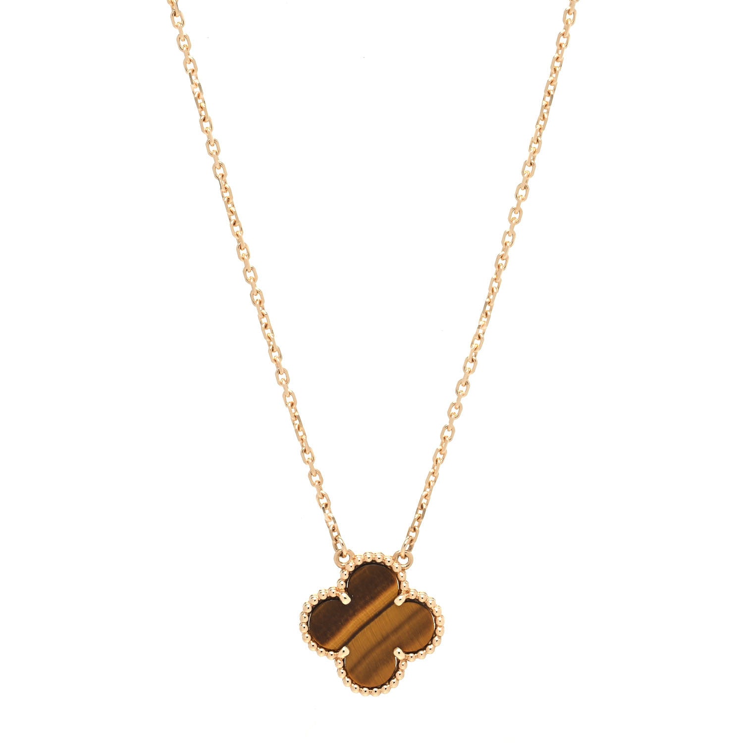 Van Cleef & Arpels 18K Yellow Gold Tiger Eye Vintage Alhambra Pendant Necklace 1 of 7