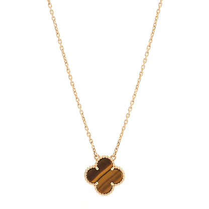 Van Cleef & Arpels 18K Yellow Gold Tiger Eye Vintage Alhambra Pendant Necklace 1 of 7