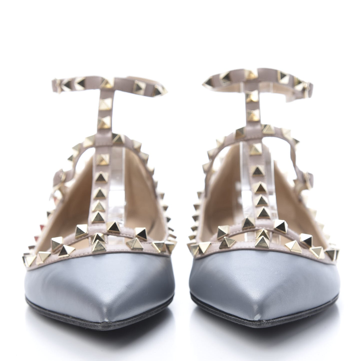 Nappa Rockstud Cage Ballerina Flats 41 Stone Poudre
