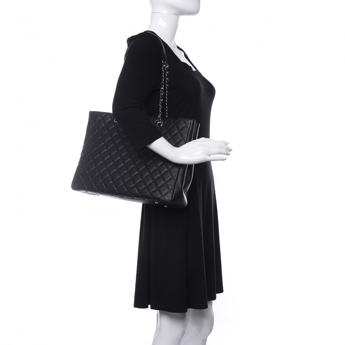 Caviar Quilted Large Classic Shopping Tote Black