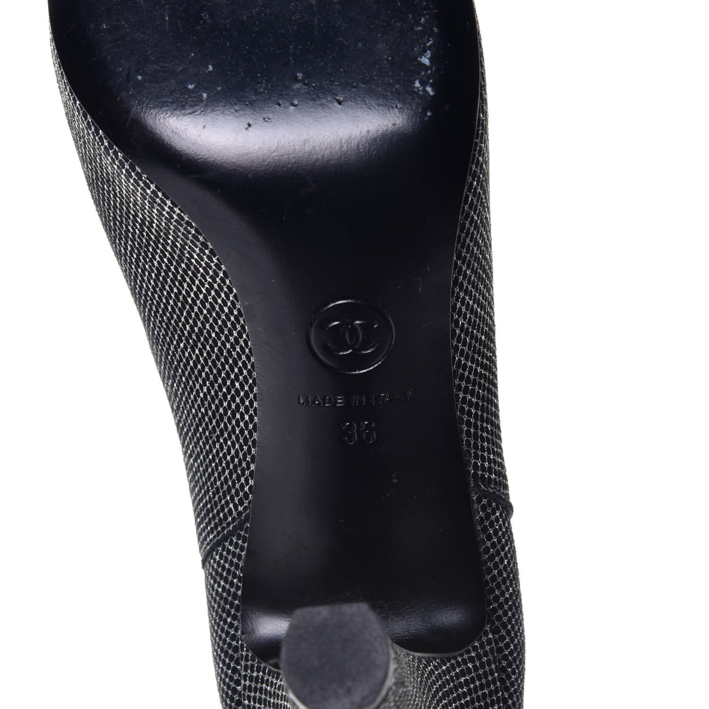 Mesh CC Cap Toe Ankle Boots 36 Argent Black