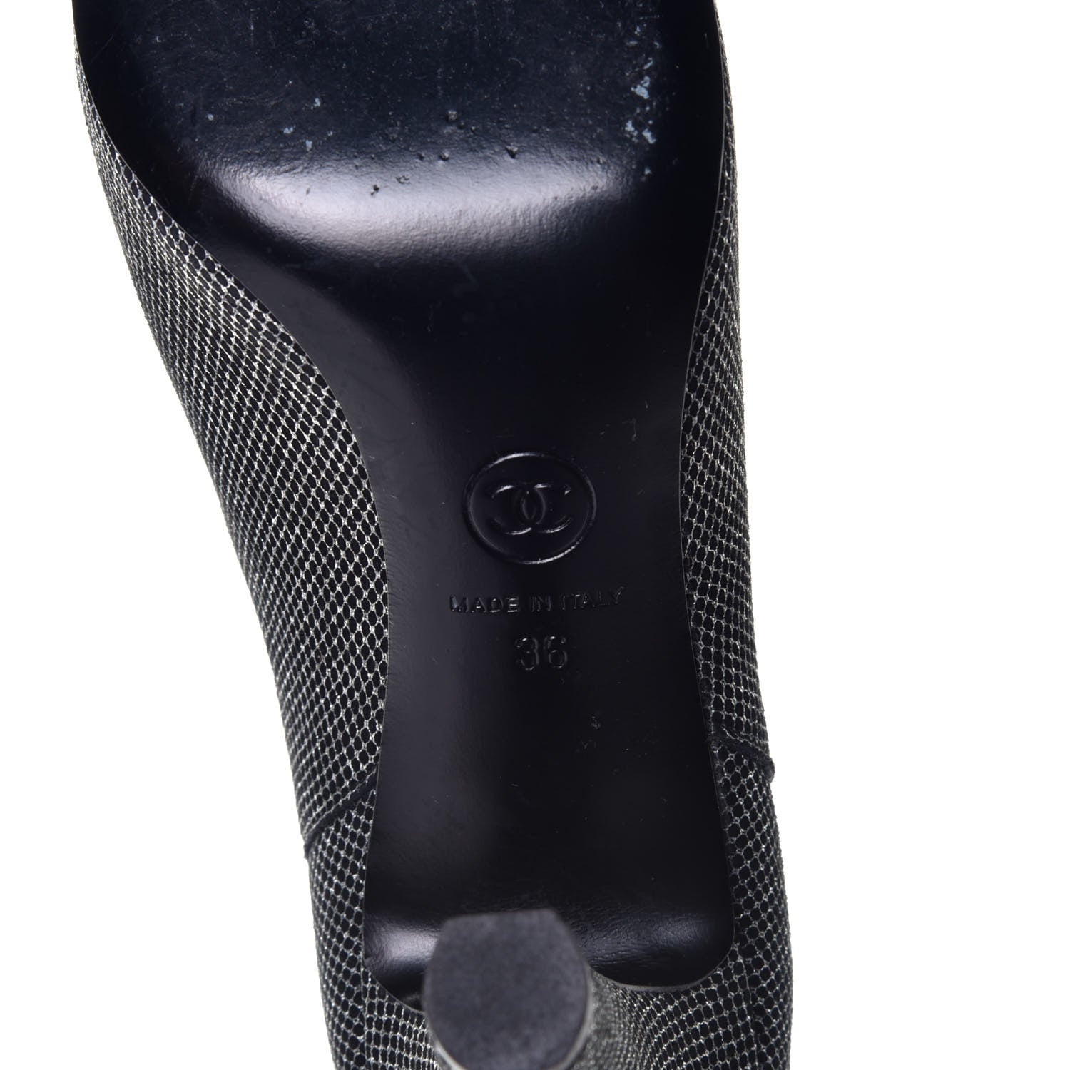 Chanel Mesh CC Cap Toe Ankle Boots 36 Argent Black 6 of 7