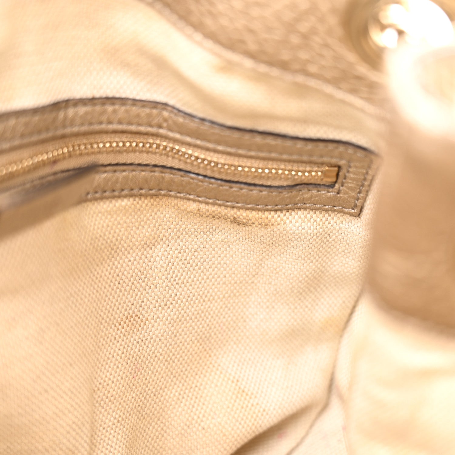 Gucci Metallic Pebbled Calfskin Medium Soho Chain Shoulder Bag Golden Beige 15 of 15