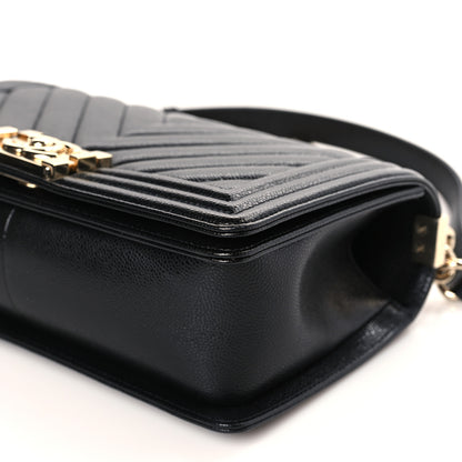 Chanel Caviar Chevron Quilted Medium Boy Flap Black 9 of 9