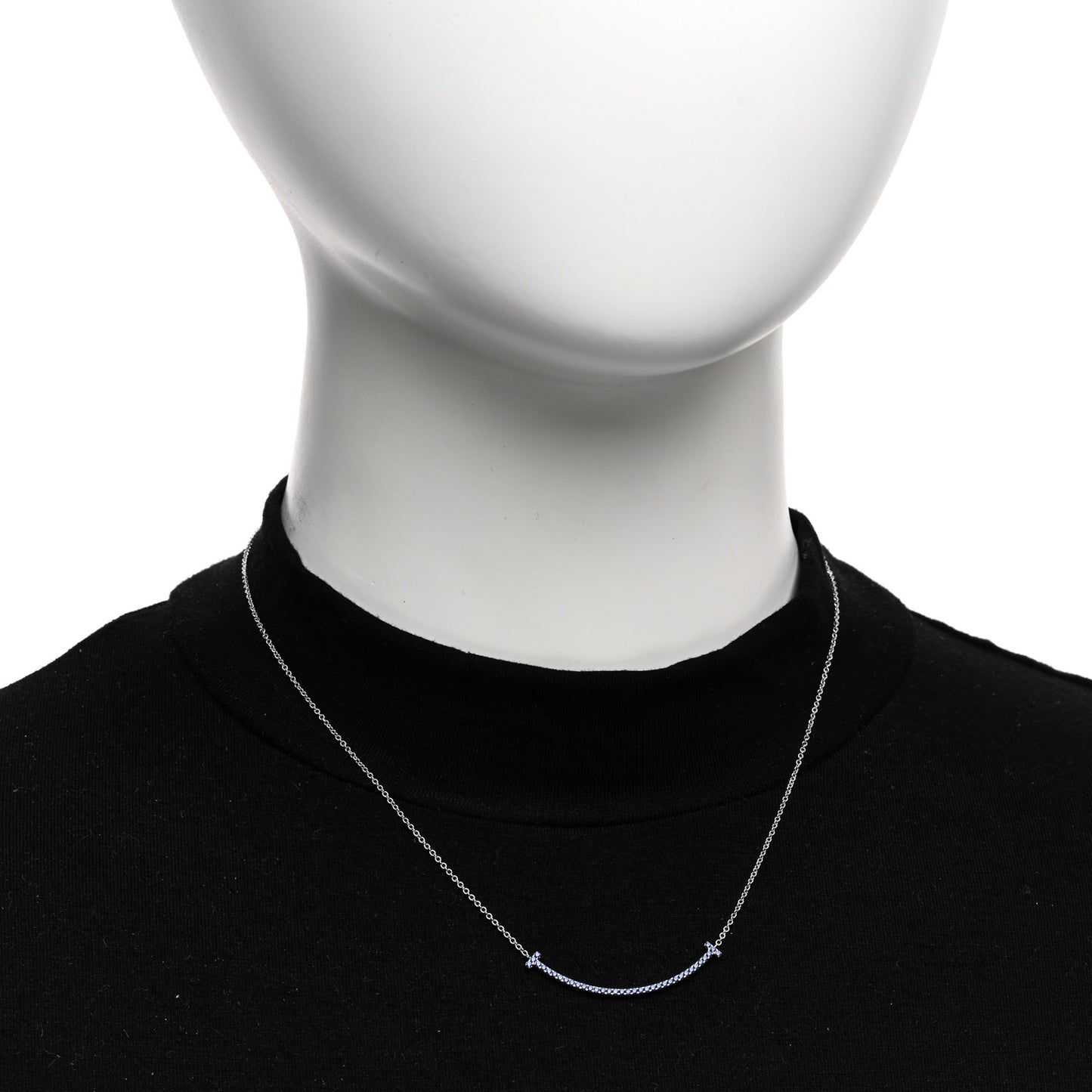 18K White Gold Blue Sapphire Small T Smile Pendant Necklace