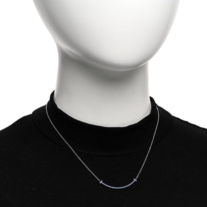 Tiffany 18K White Gold Blue Sapphire Small T Smile Pendant Necklace 2 of 5