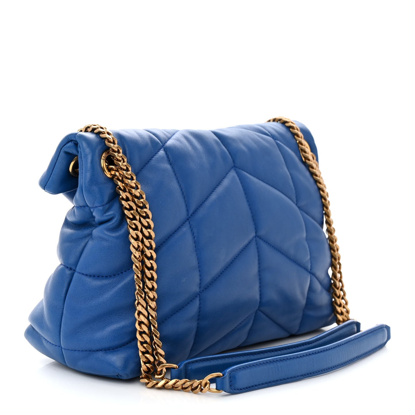 Lambskin Quilted Small Loulou Puffer Monogram Chain Satchel Majorele Blue