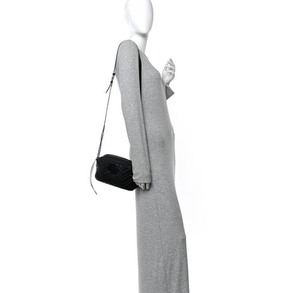 Gucci Calfskin Matelasse Monochrome Small GG Marmont Chain Shoulder Bag Black 2 of 12