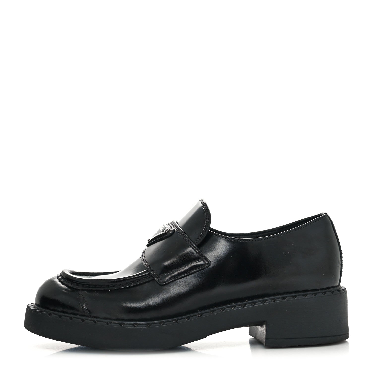 Prada Spazzolato Metal Triangle Logo 50mm Loafers 36 Black 1 of 8
