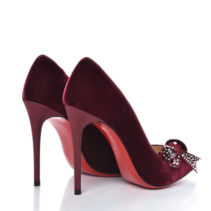 Christian Louboutin Velvet Madame Menule Bow 100 Pumps 35.5 Burgundy 4 of 8