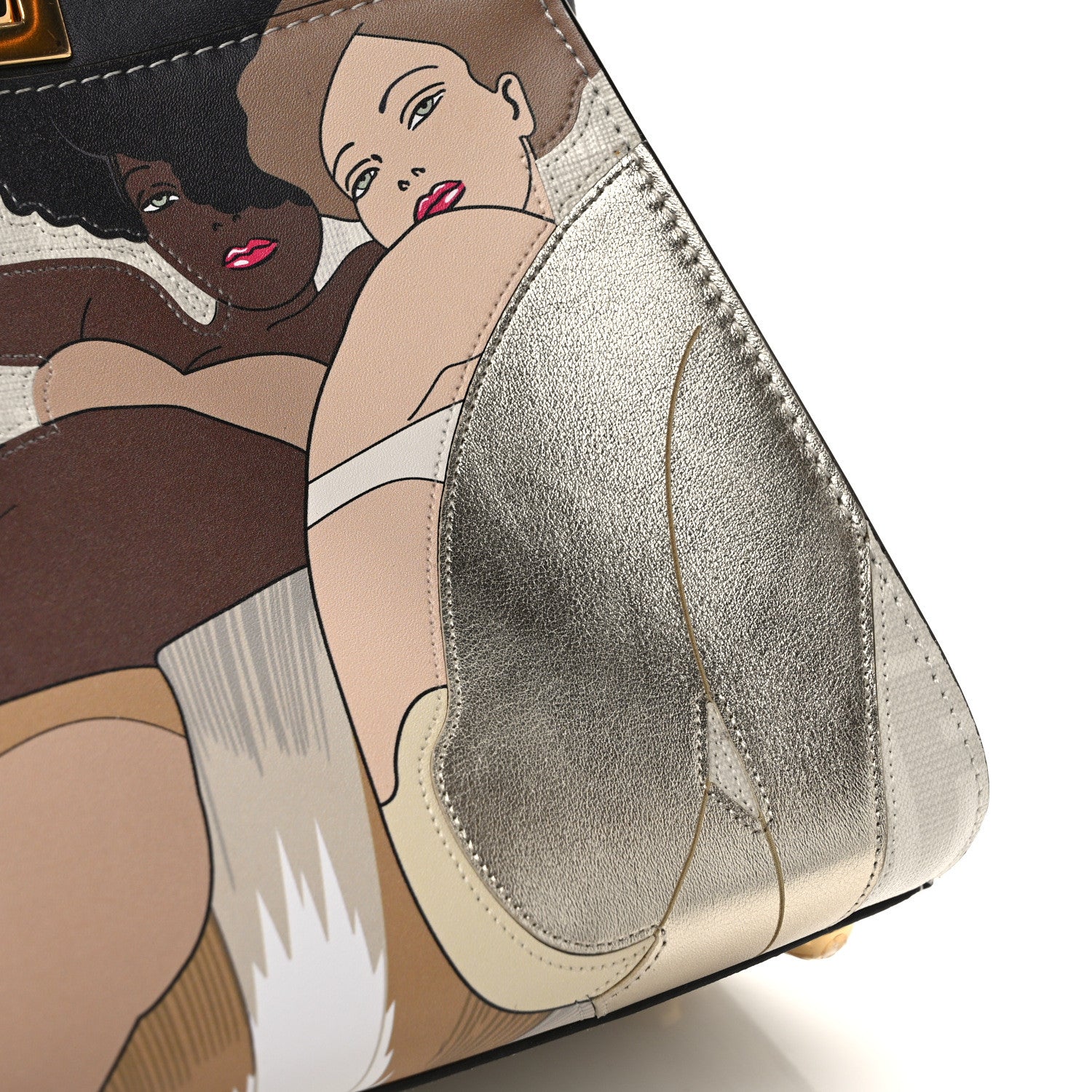 Fendi Glazed Fabric Nappa FF Disco Girls Inlay Mini Peekaboo Iconic Satchel Bianco Perla Multicolor 11 of 11