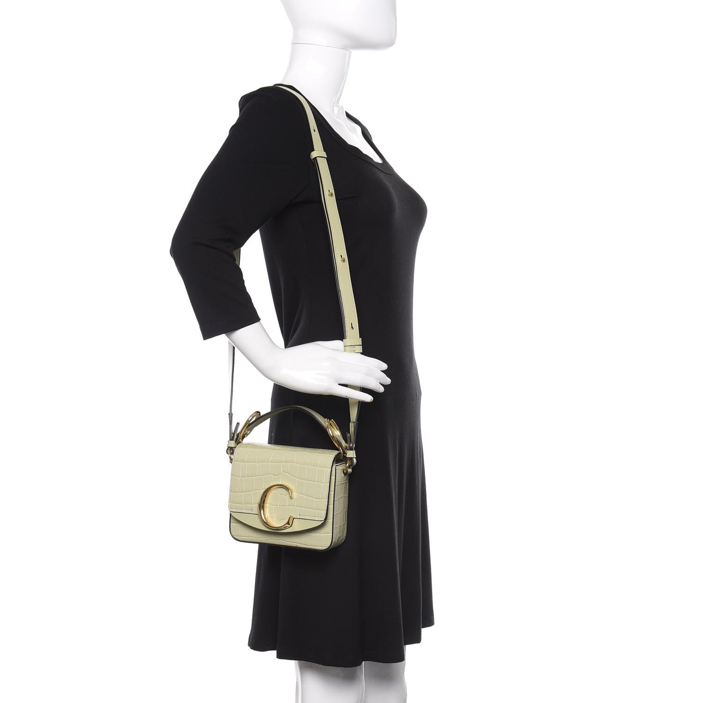 Calfskin Crocodile Embossed Mini C Double Carry Light Eucalyptus