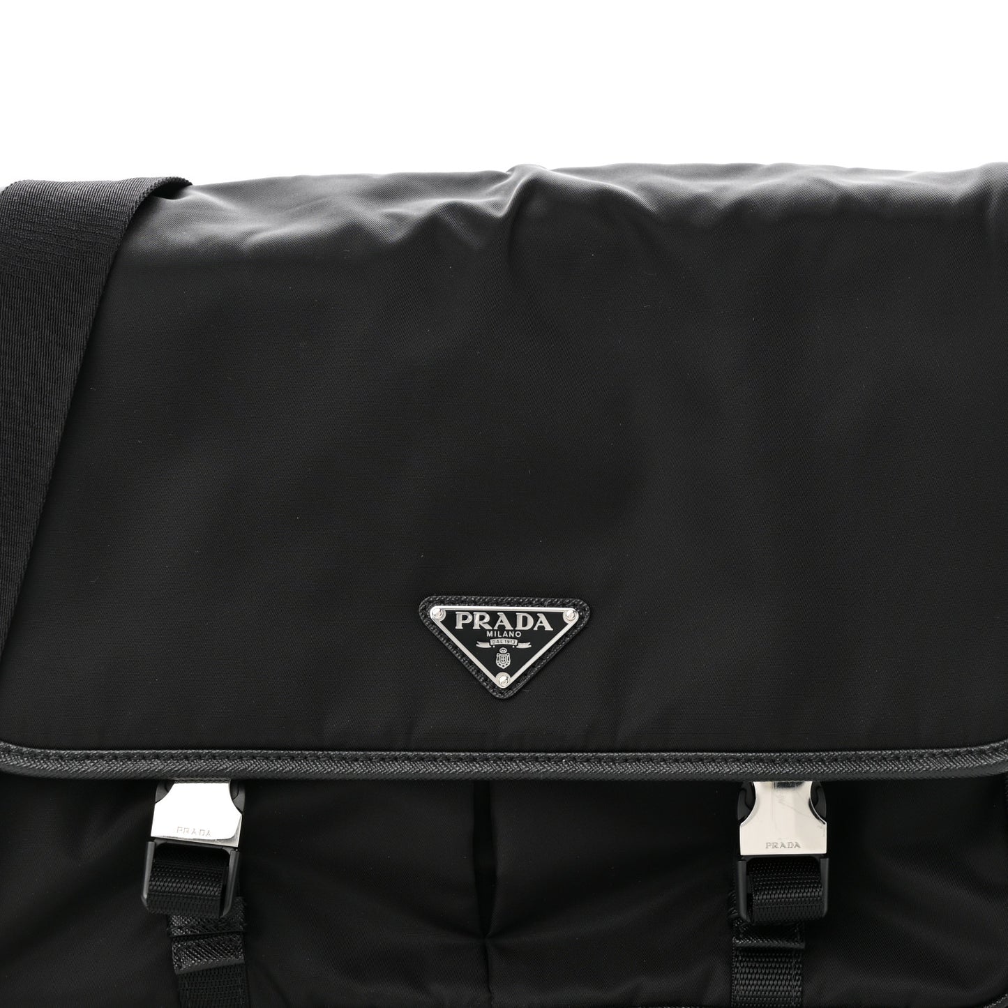 Tessuto Nylon Saffiano Large Double Snap Buckle Messenger Bag Black