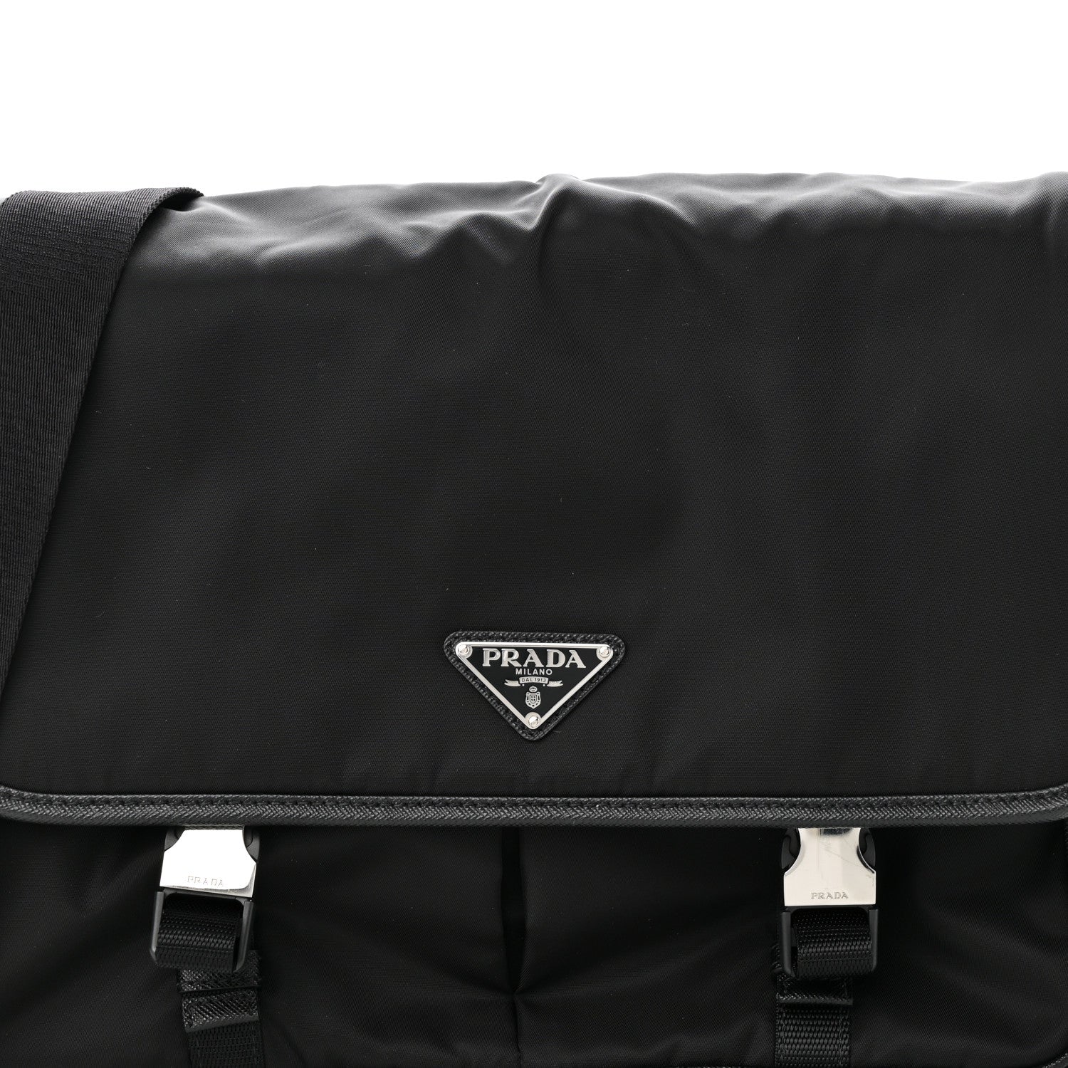Prada Tessuto Nylon Saffiano Large Double Snap Buckle Messenger Bag Black 7 of 9