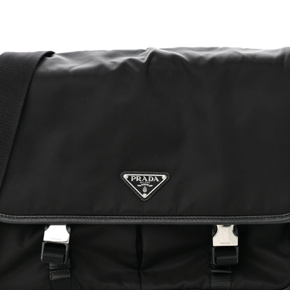 Prada Tessuto Nylon Saffiano Large Double Snap Buckle Messenger Bag Black 7 of 9