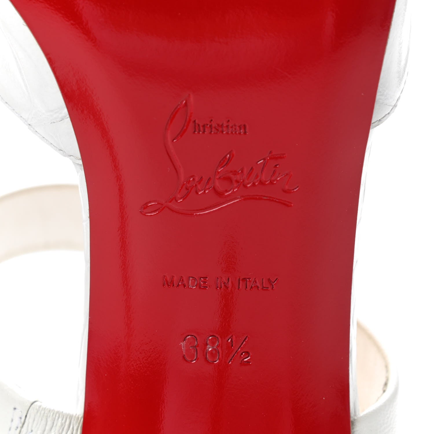 Christian Louboutin Calfskin Crocodile Embossed Choc Lock 85 Sandals 38.5 Bianco 6 of 7