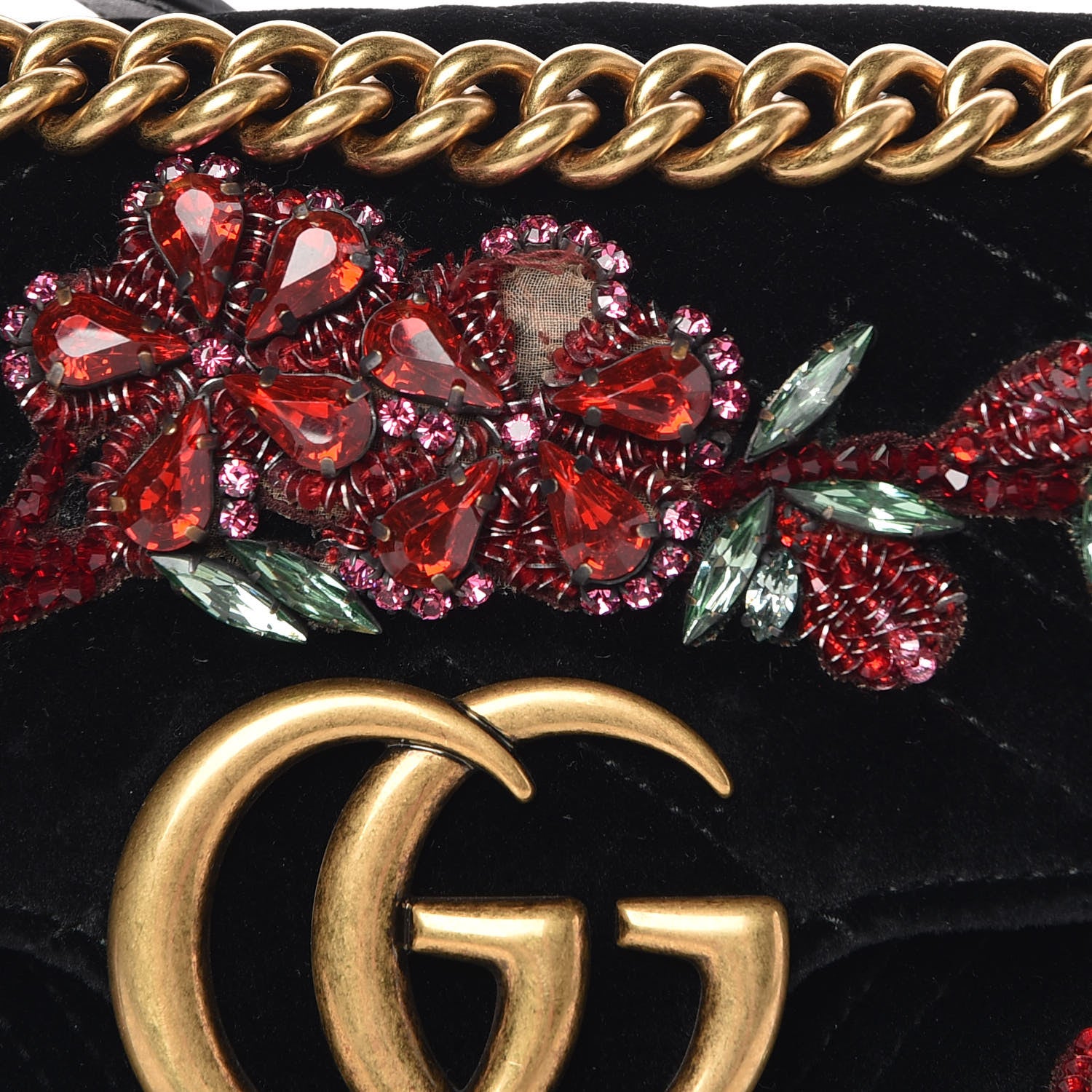 Gucci Velvet Matelasse Embroidered Mini GG Marmont Shoulder Bag Black 8 of 9