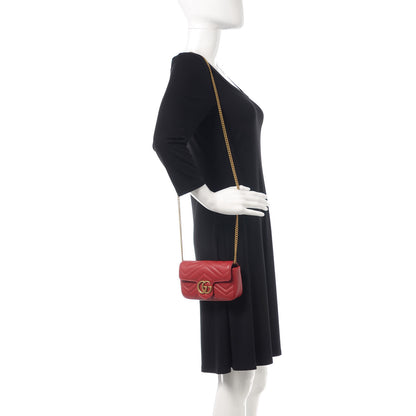 Gucci Calfskin Matelasse Super Mini GG Marmont Shoulder Bag Hibiscus Red 2 of 9