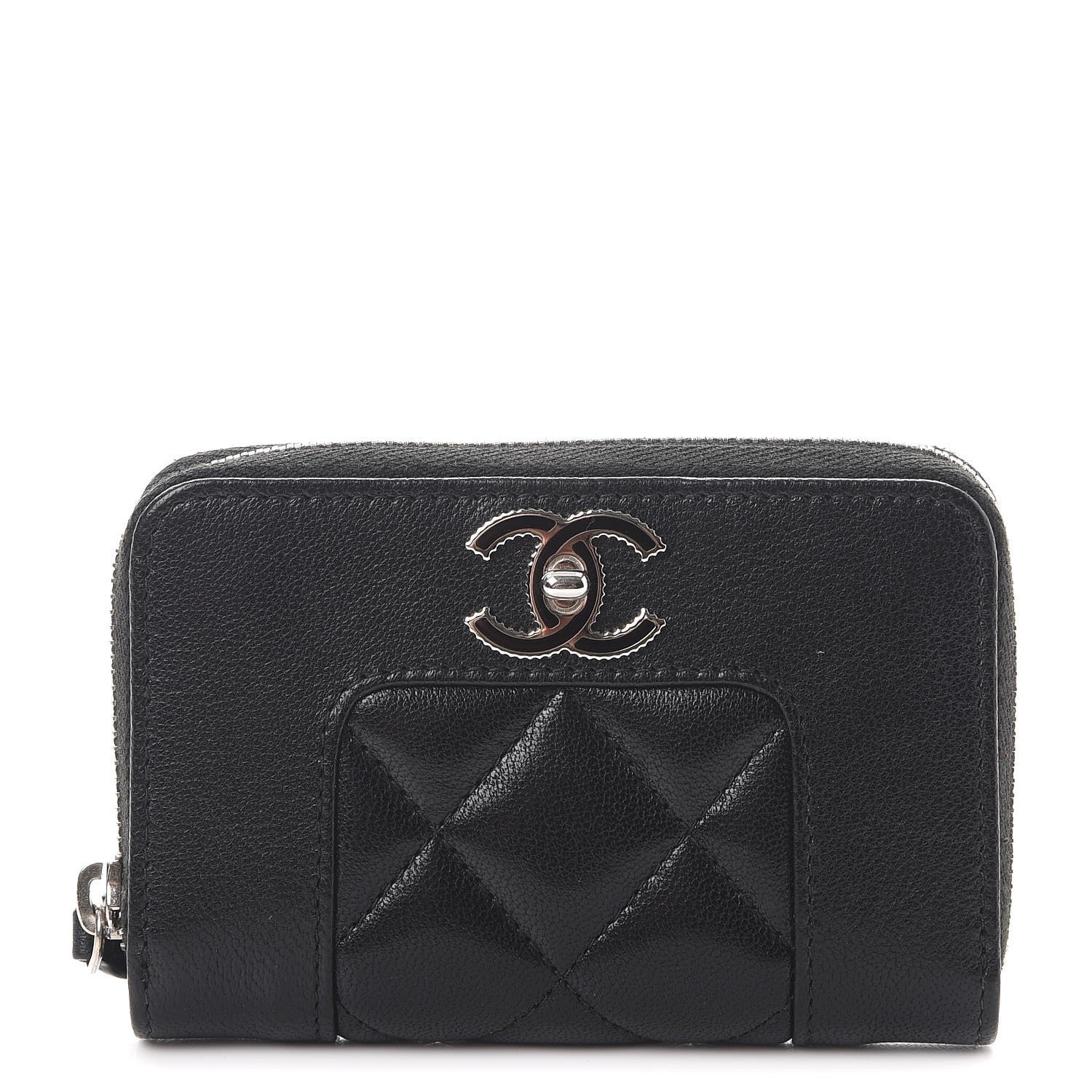 Chanel Sheepskin Quilted Mademoiselle Vintage Zip Coin Purse Black 1 of 8