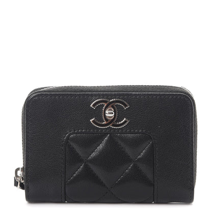 Chanel Sheepskin Quilted Mademoiselle Vintage Zip Coin Purse Black 1 of 8