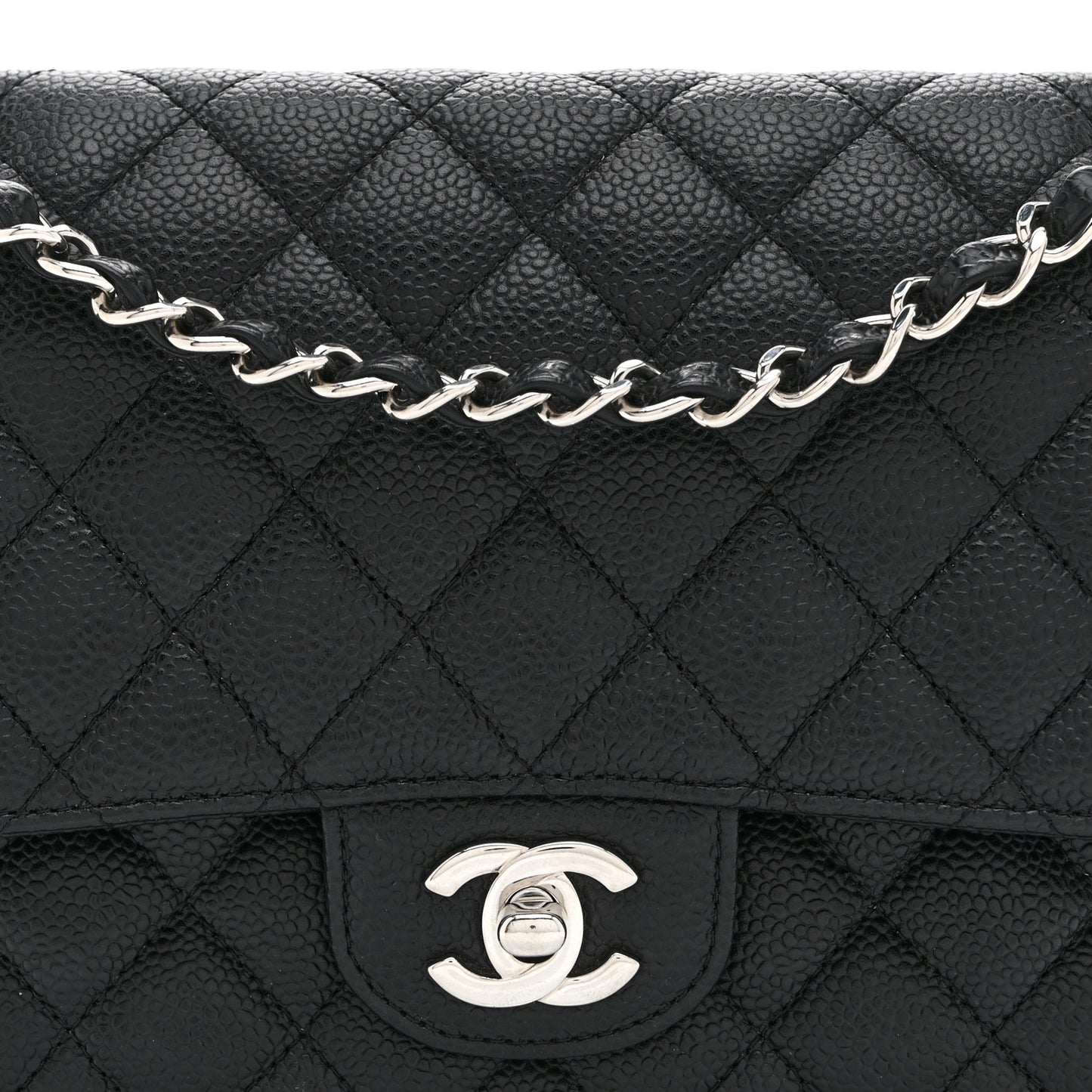 Caviar Quilted Medium Double Flap Black