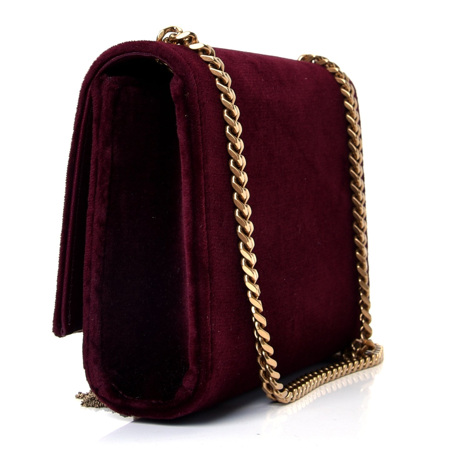Velvet Small Classic Monogram Kate Tassel Satchel Burgundy