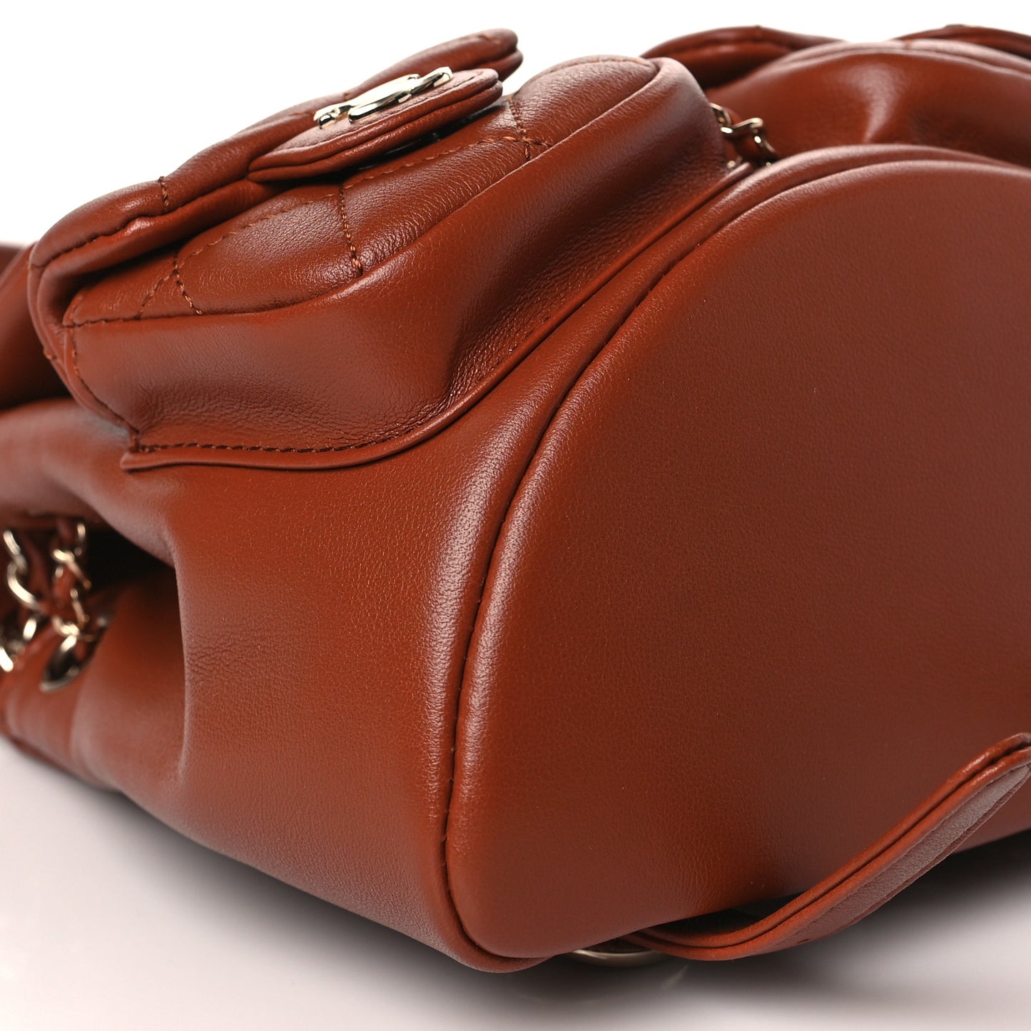 Calfskin Quilted Small Duma Pockets Drawstring Backpack Light Brown
