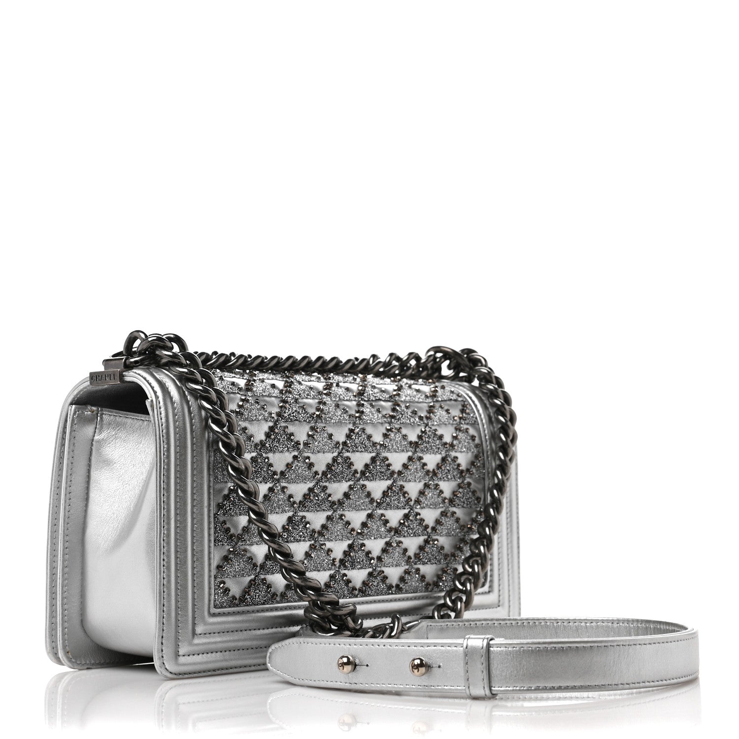 Chanel Metallic Lambskin Embellished Medium Boy Flap Silver 3 of 11