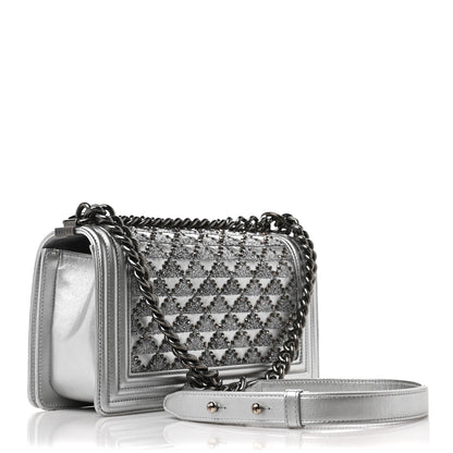 Chanel Metallic Lambskin Embellished Medium Boy Flap Silver 3 of 11
