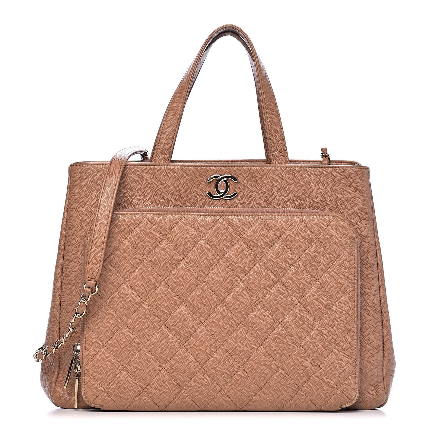 Caviar Quilted Large Business Affinity Shopping Bag Beige