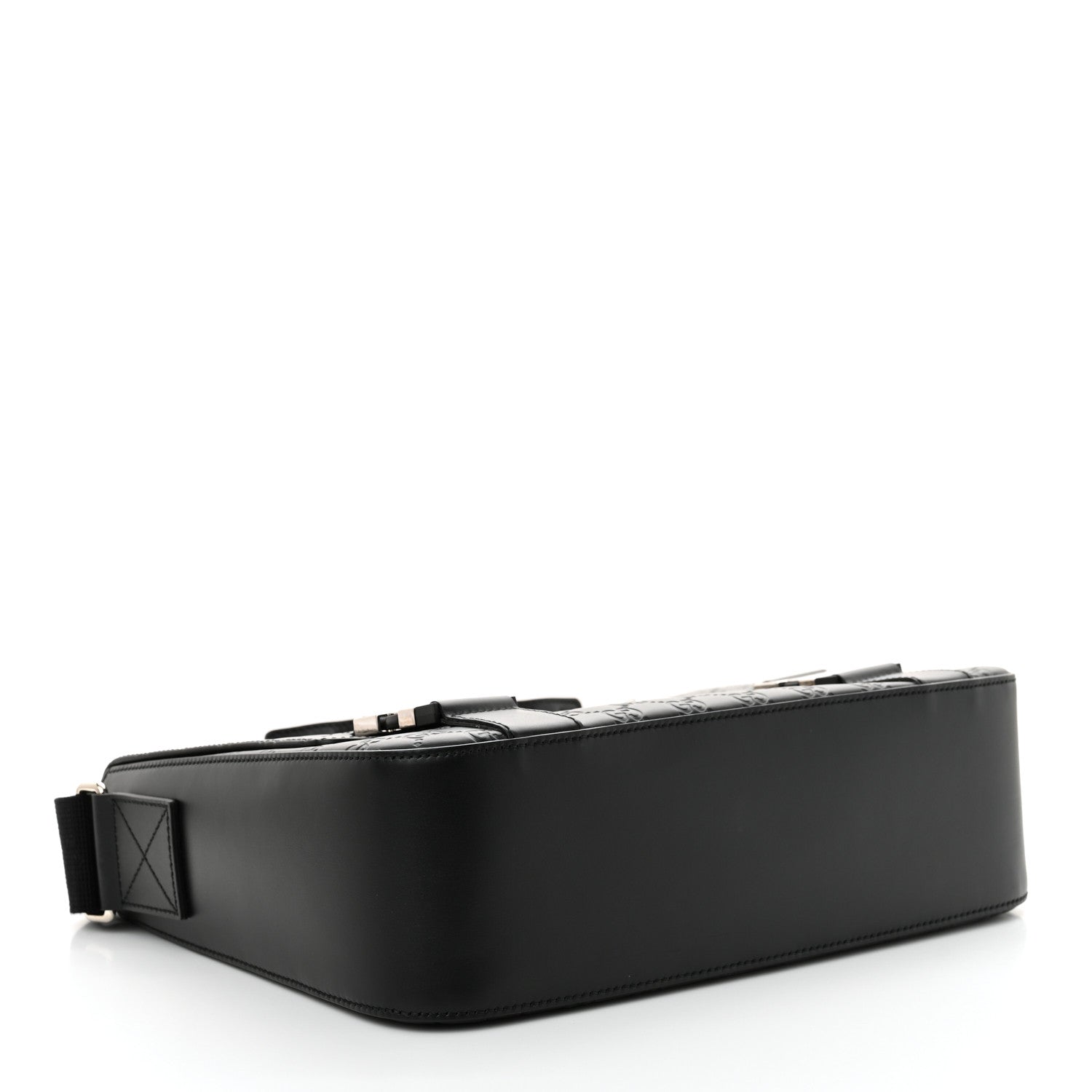 Gucci Guccissima Signature Medium Double Buckle Flap Messenger Bag Black 4 of 12