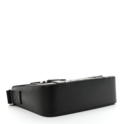 Gucci Guccissima Signature Medium Double Buckle Flap Messenger Bag Black 4 of 12