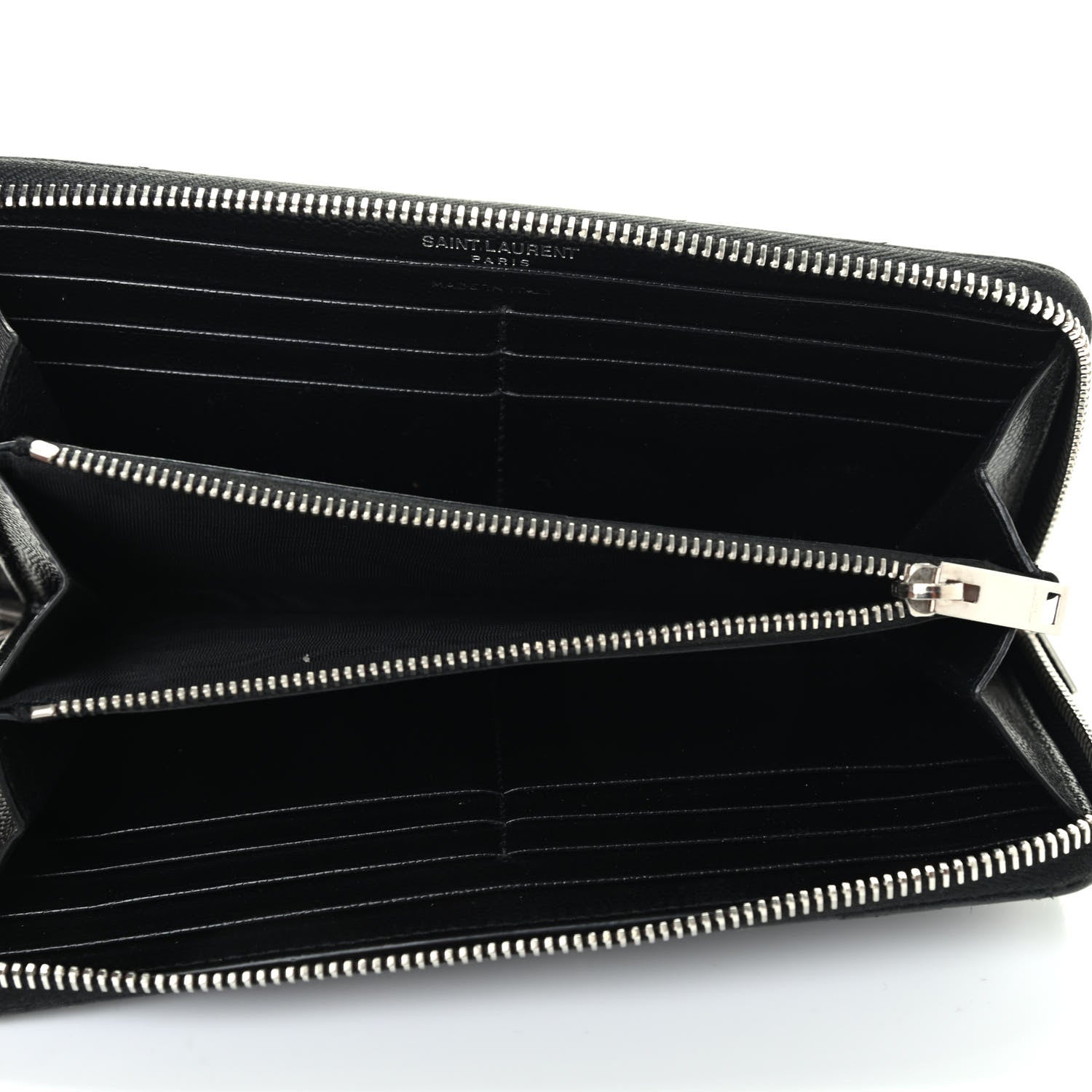 Saint Laurent Grain De Poudre Matelasse Chevron Monogram Zip Around Wallet Black 4 of 4