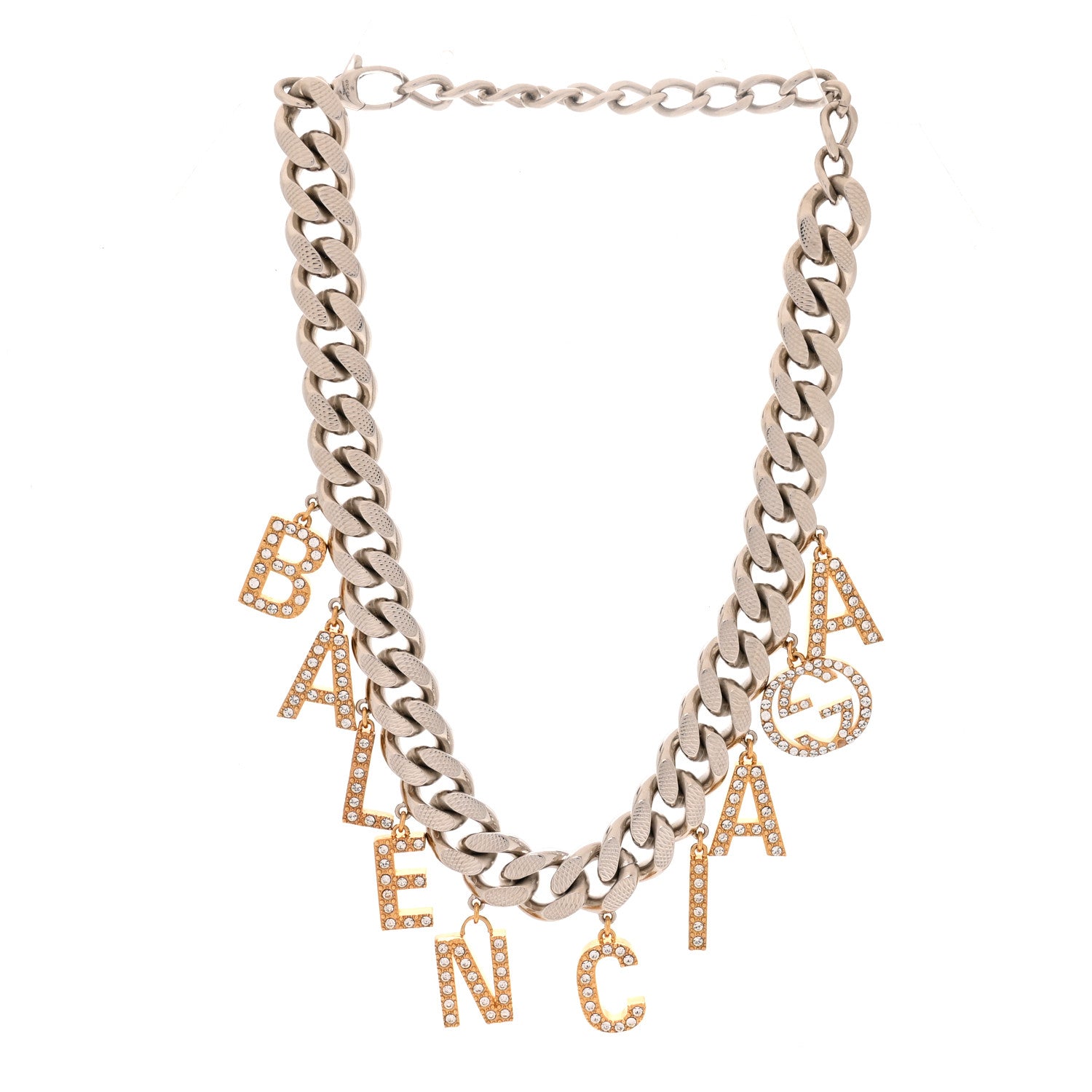 Gucci X BALENCIAGA Crystal Script Short Necklace Silver Gold 3 of 5