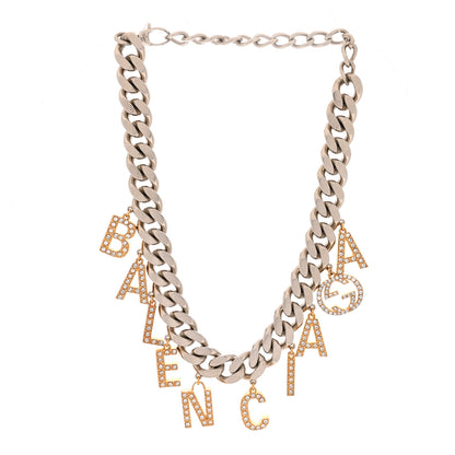 Gucci X BALENCIAGA Crystal Script Short Necklace Silver Gold 3 of 5
