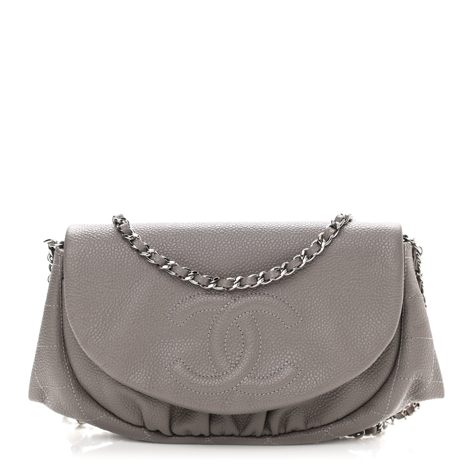 Chanel Caviar Half Moon Wallet On Chain WOC Light Grey 1 of 11