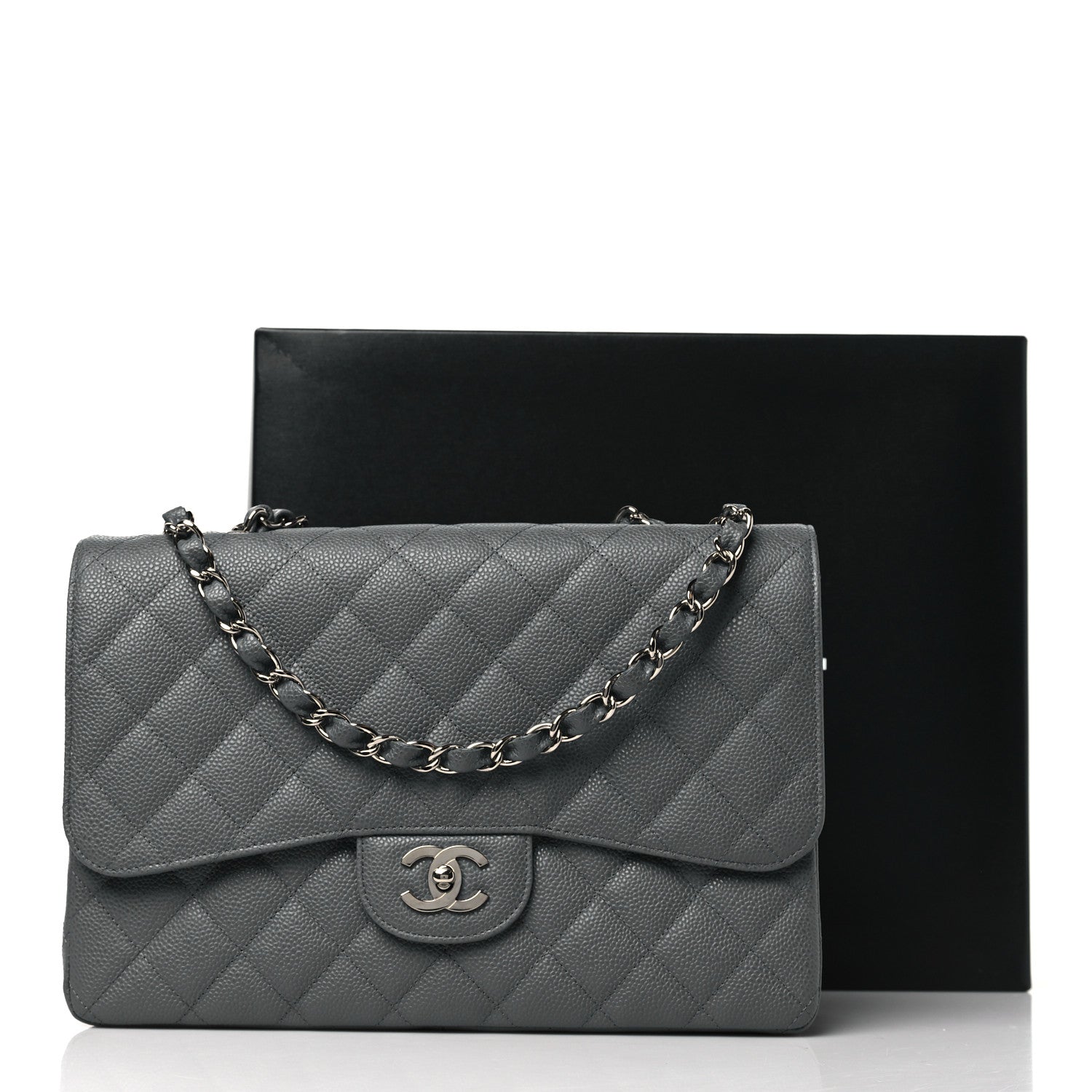 Chanel Caviar Quilted Jumbo Single Flap Grey 11 of 11