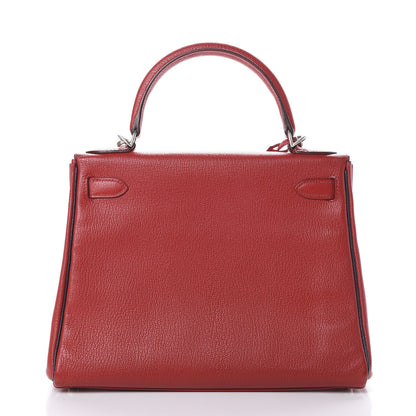Hermes Chevre Mysore Horseshoe Kelly Retourne 28 Rouge Garance Bleu Obscur 3 of 38