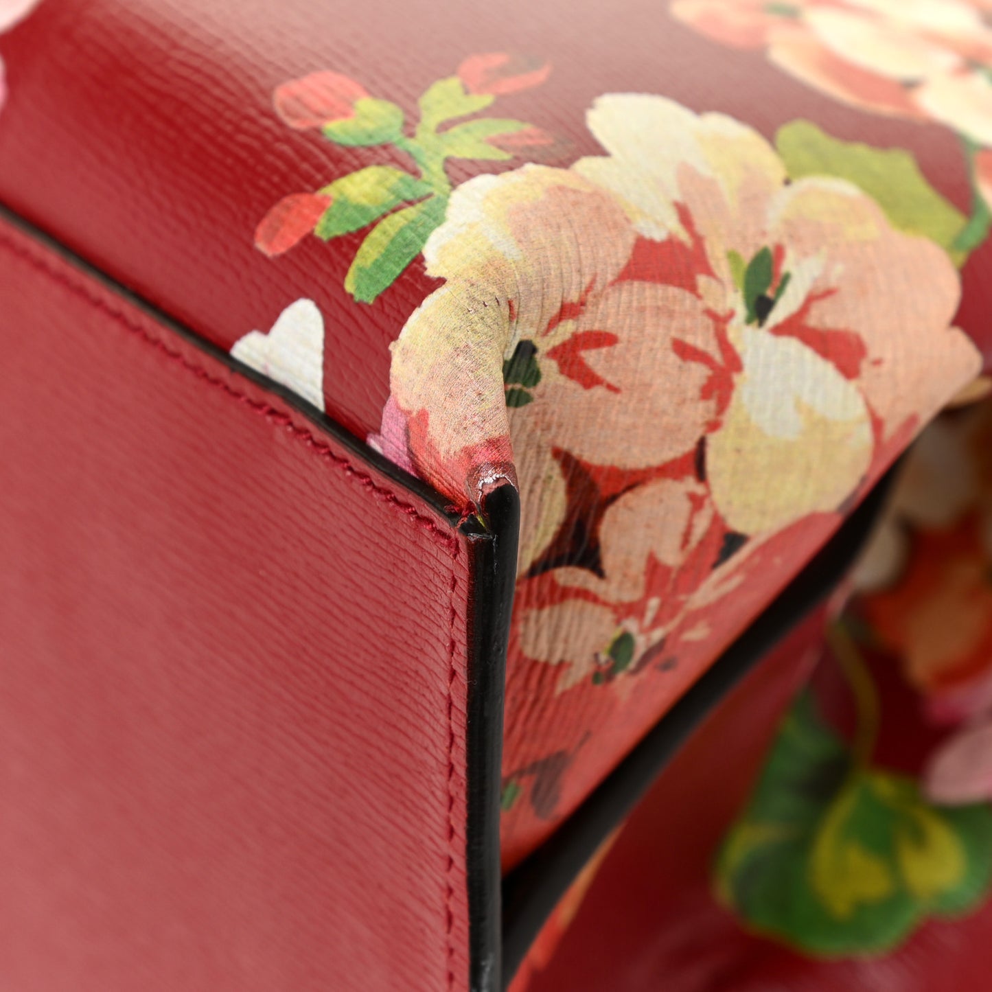 Shangai Calfskin Blooms Print Medium Bamboo Daily Top Handle Bag Romantic Cerise Multicolor