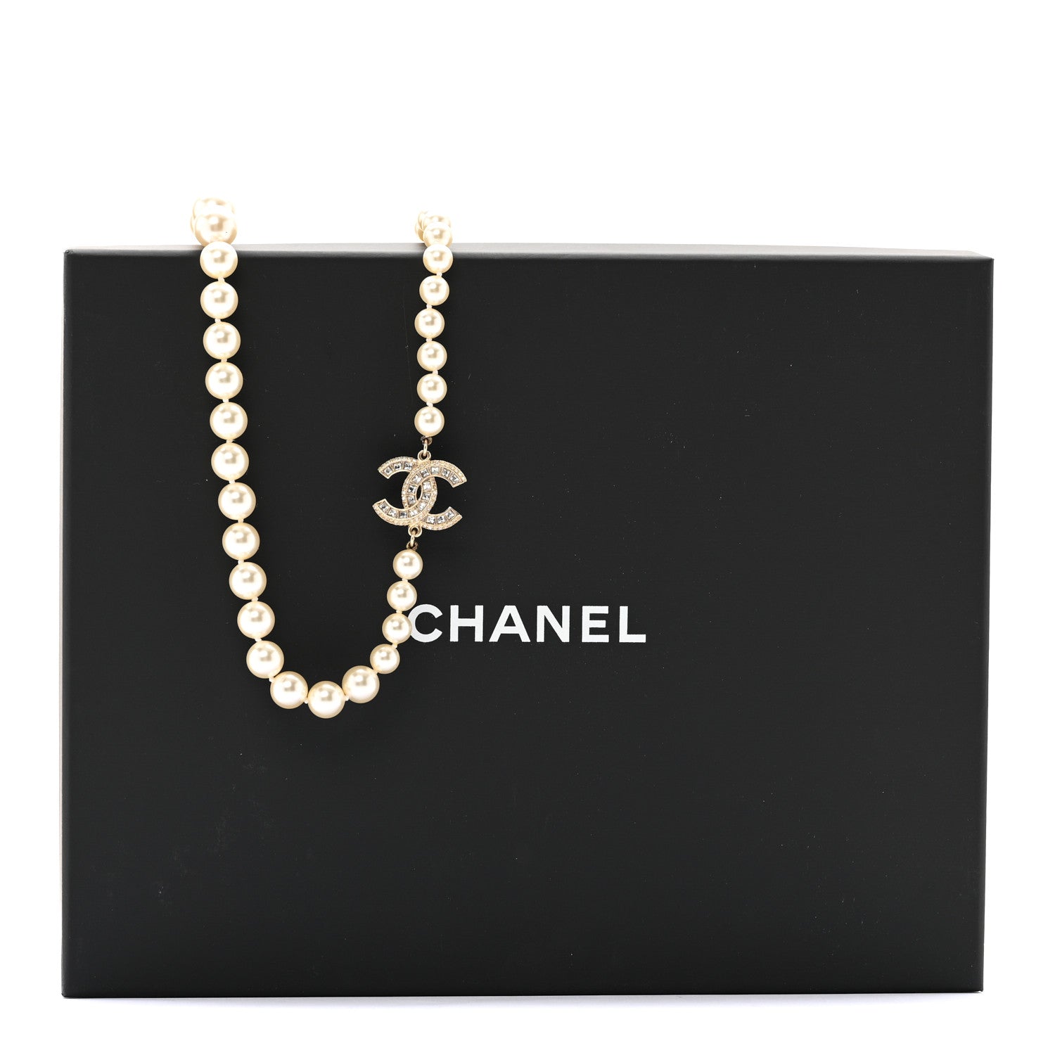 Chanel Pearl Baguette Crystal Long CC Necklace Gold 7 of 7