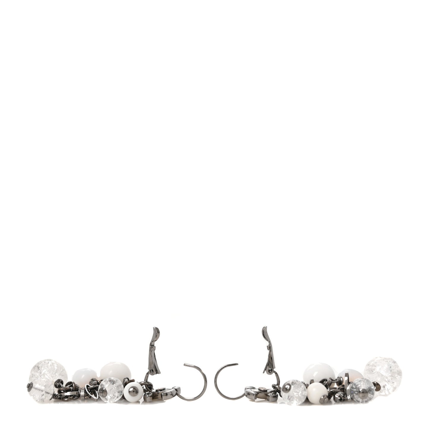 Enamel Beaded CC Drop Earrings White Silver