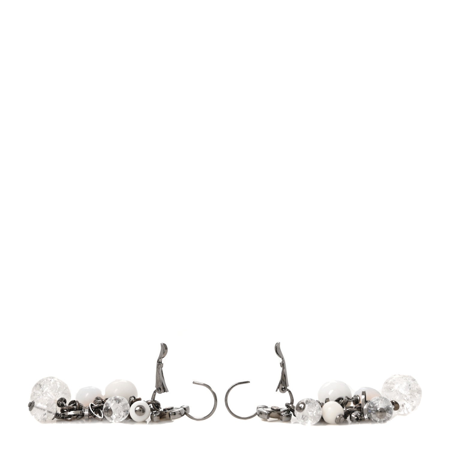Chanel Enamel Beaded CC Drop Earrings White Silver 3 of 4