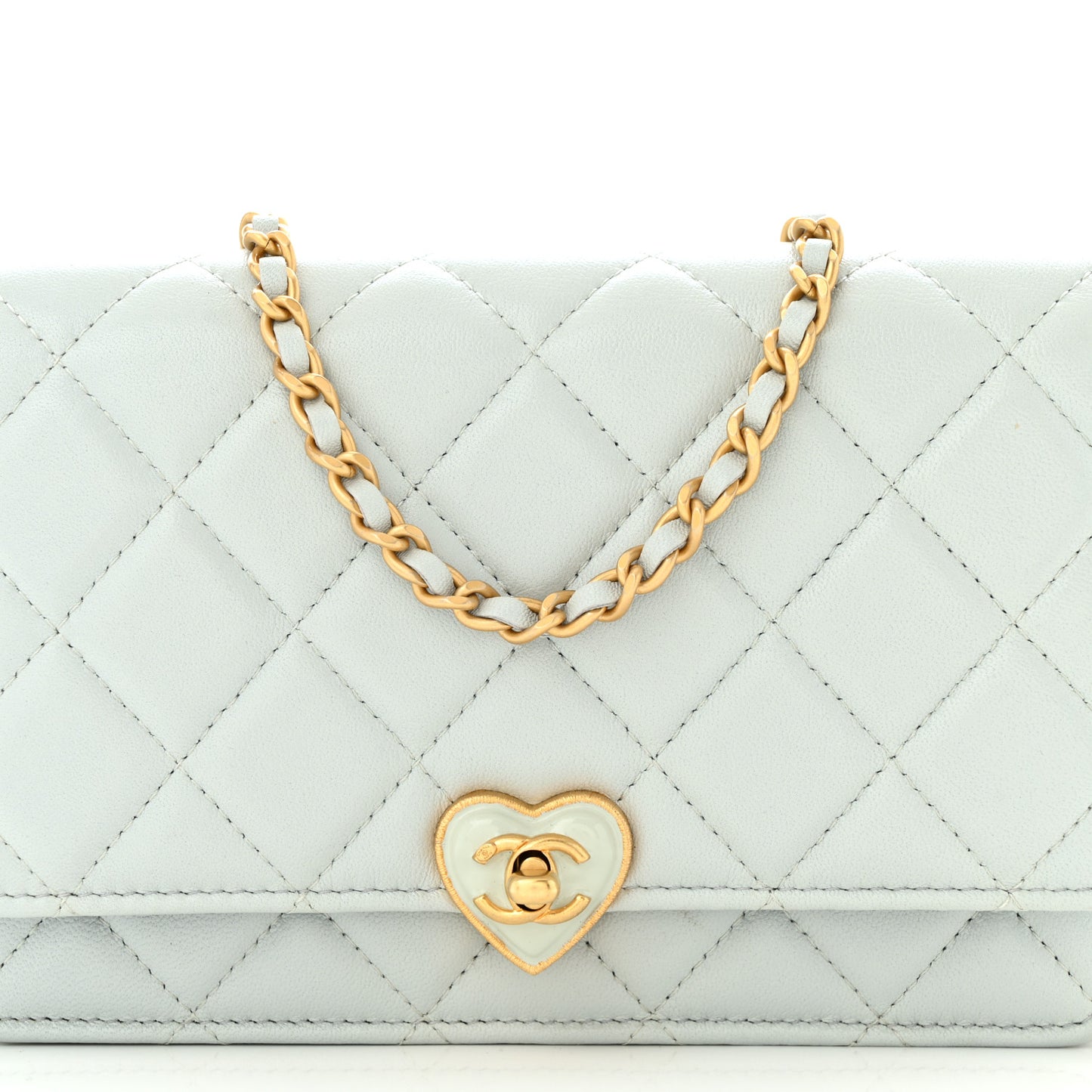 Lambskin Plexiglass Quilted Coco Love Wallet On Chain WOC Light Blue