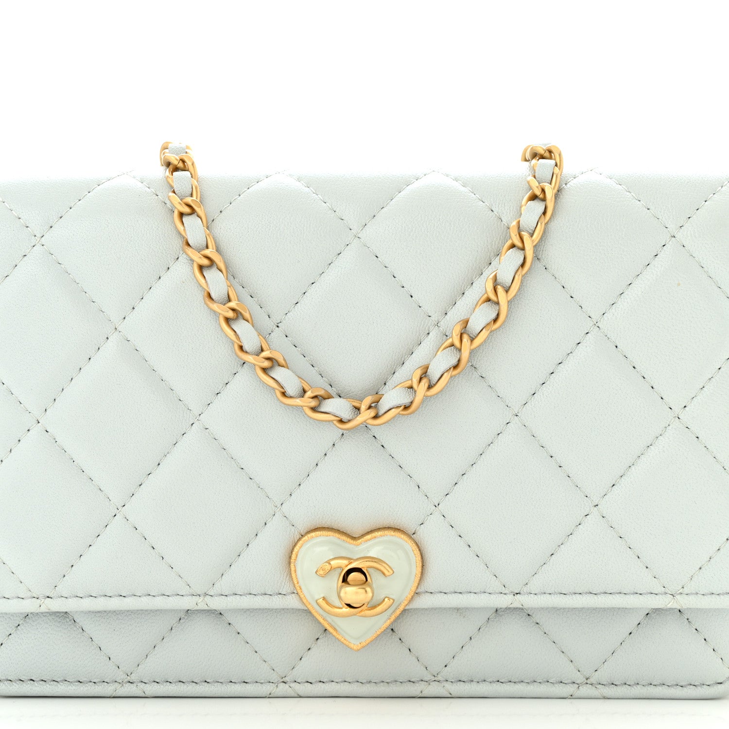 Chanel Lambskin Plexiglass Quilted Coco Love Wallet On Chain WOC Light Blue 9 of 11