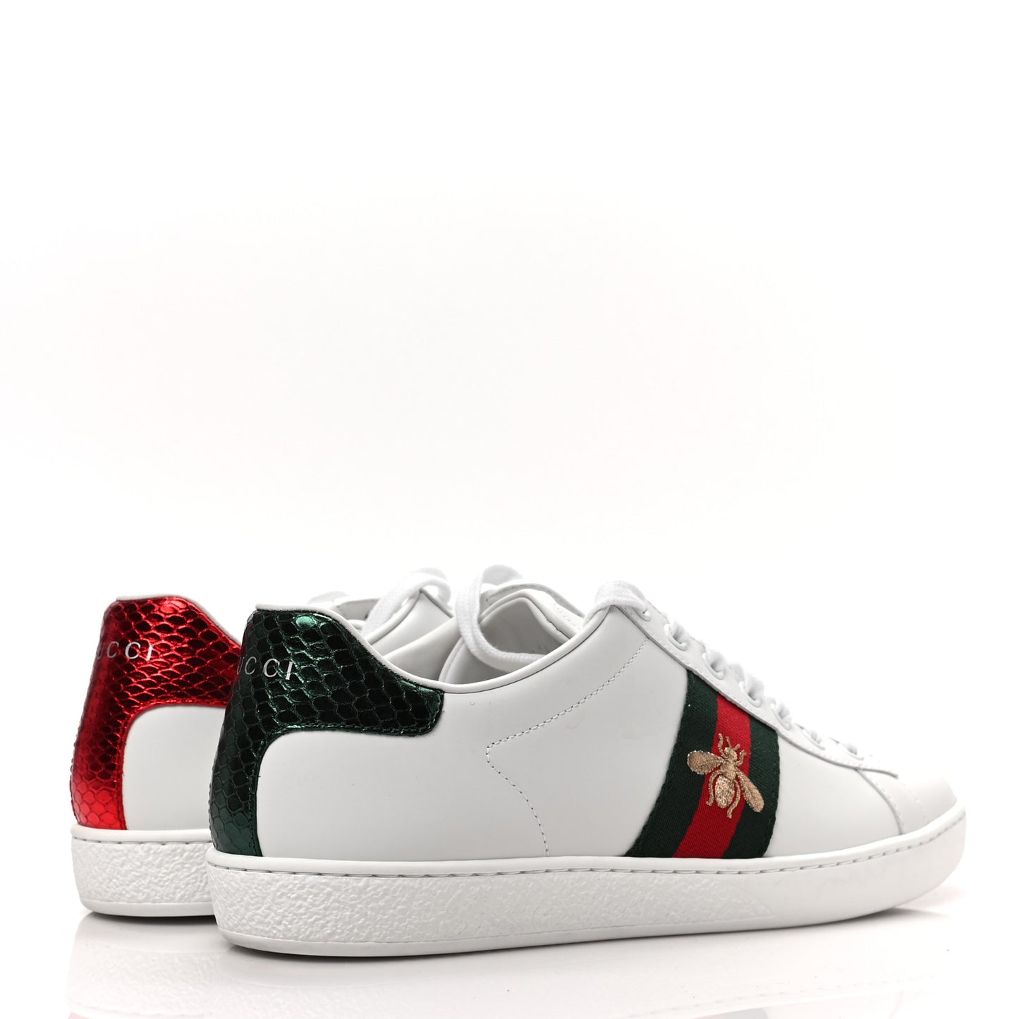 Calfskin Ayers Bee Embroidered Womens Ace Sneakers 38.5 White Green