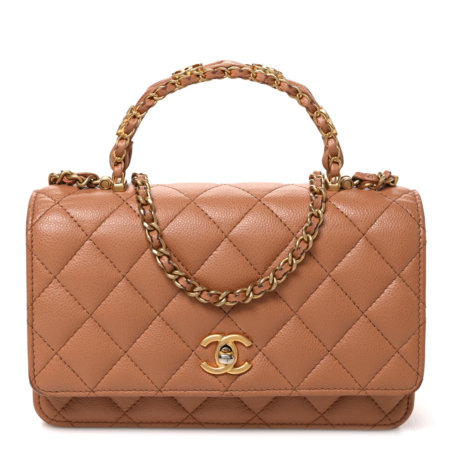 Chanel Shiny Caviar Quilted Pick Me Up Wallet On Chain WOC Beige 1 of 12